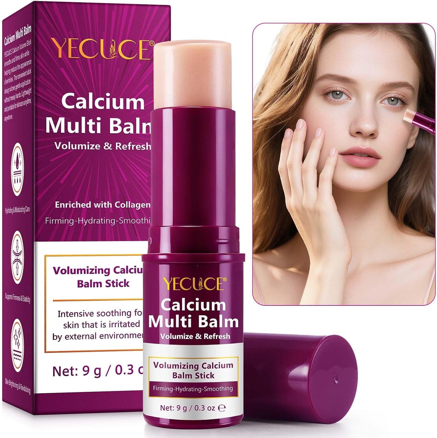 Calcium Smooth Volume Multi Balm, Calcium anti Aging Multi Balm Stick, Collagen Moisturing Wrinkle Core Stick Anti-Aging, Hydrating, Lifting Cream, Skincare for Eyes, Face & Neck (1)